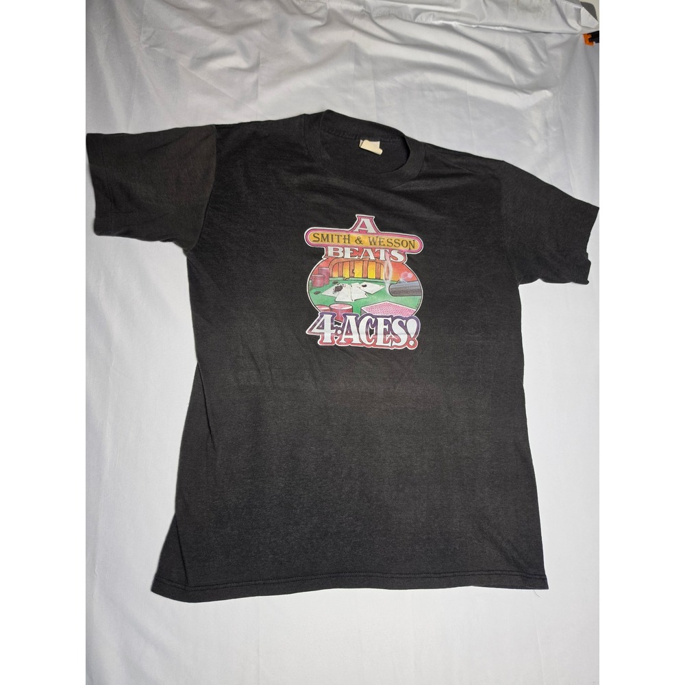 Vintage Smith & Wesson Beats 4 Aces Graphic T-Shirt Black Single Stitch Men M